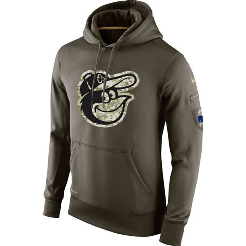 Men's Baltimore Orioles Nike Olive Salute To Service KO Performance Hoodie - Click Image to Close